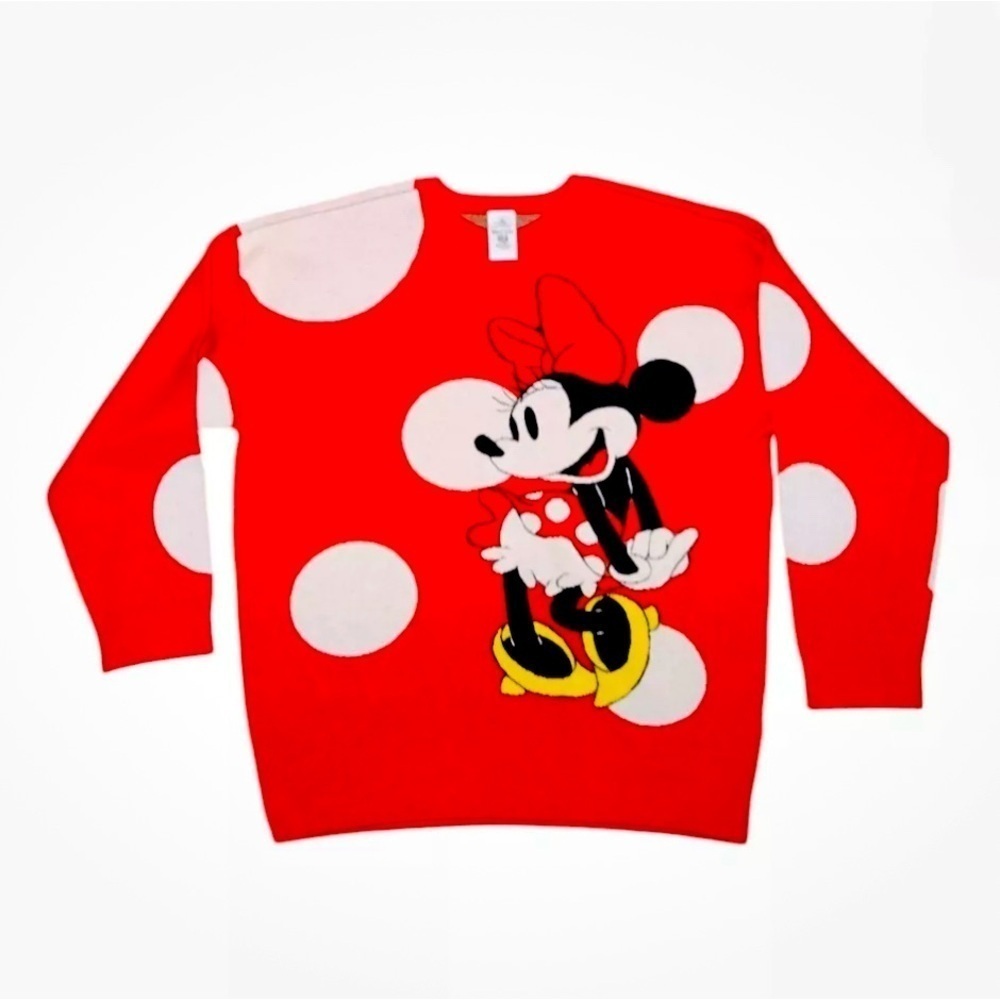 Disneyworld Minnie Mouse Red and White Polka Dots Pullover Knit Sweater